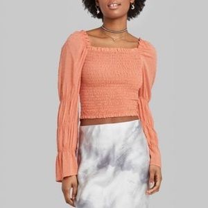 Coral Smocked Crop Top Sz L